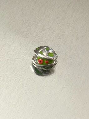 Chamilia Sterling Silver lime green enamel panels. Small red enamel dots CHARM